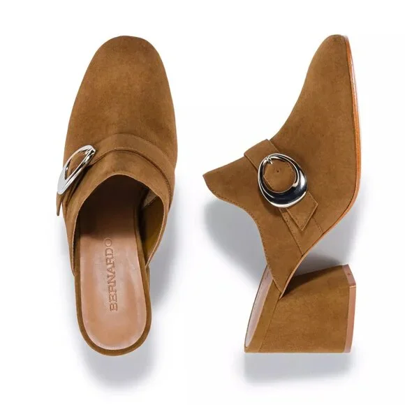 NEW BERNARDO Made In Brazil Suede Natasia Heeled Mules Safari for women 764tn - Picture 5 of 9